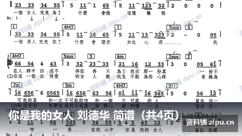 你是我的女人 刘德华 简谱(共4页)-资料铺