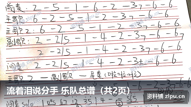 流着泪说分手 乐队总谱(共2页)插图 流着泪说分手 乐队总谱(共2页)