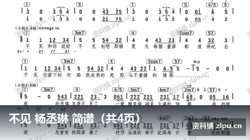不见 杨丞琳 简谱(共4页)-资料铺