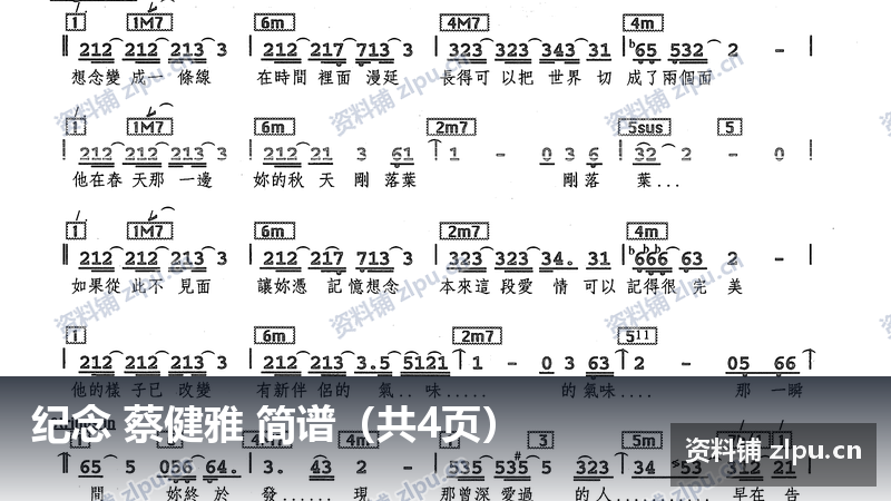 纪念 蔡健雅 简谱（共4页）-资料铺