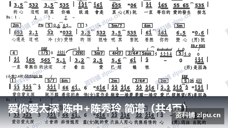 爱你爱太深 陈中+陈秀玲 简谱(共4页)-资料铺
