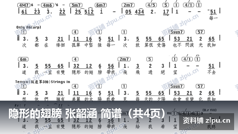隐形的翅膀 张韶涵 简谱(共4页)-资料铺
