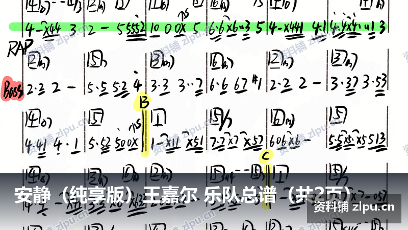 安静（纯享版）王嘉尔 乐队总谱（共2页）-资料铺