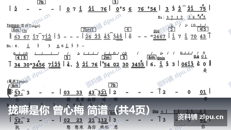 拢嘛是你 曾心梅 简谱(共4页)-资料铺