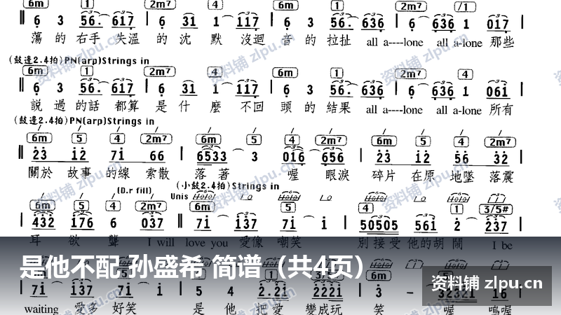 是他不配 孙盛希 简谱（共4页）-资料铺