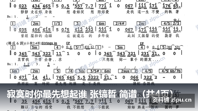 寂寞时你最先想起谁 张镐哲 简谱（共4页）-资料铺