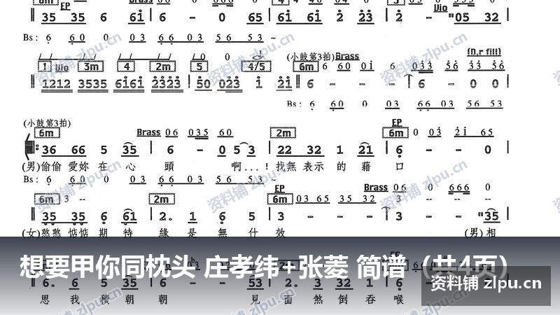 想要甲你同枕头 庄孝纬+张菱 简谱（共4页）-资料铺