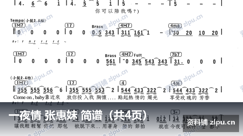 一夜情 张惠妹 简谱（共4页）-资料铺