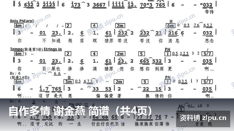 自作多情 谢金燕 简谱(共4页)-资料铺