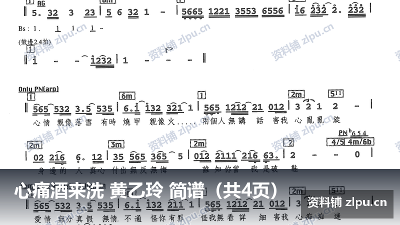 心痛酒来洗 黄乙玲 简谱（共4页）-资料铺