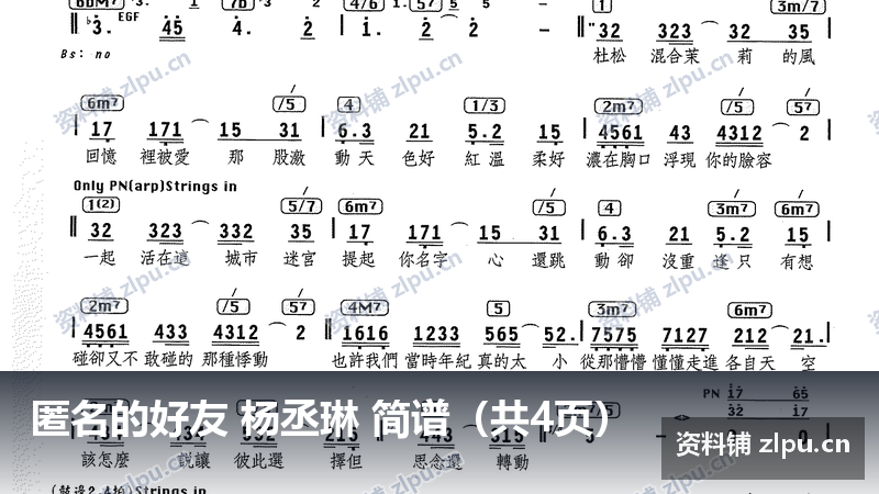 匿名的好友 杨丞琳 简谱（共4页）-资料铺