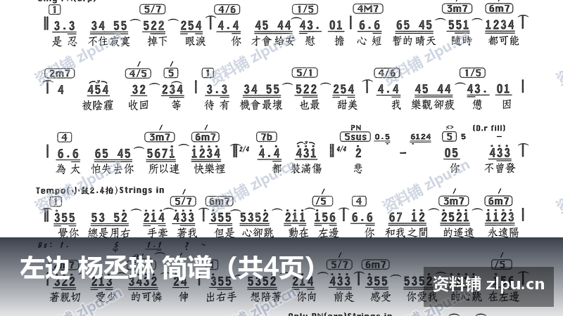 左边 杨丞琳 简谱（共4页）-资料铺