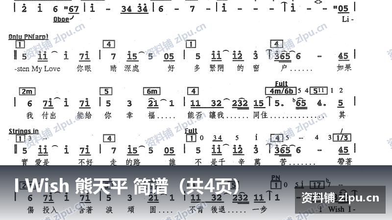 I Wish 熊天平 简谱（共4页）-资料铺