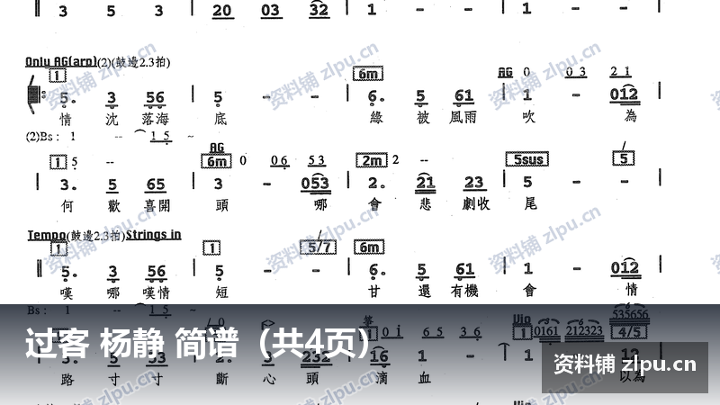 过客 杨静 简谱（共4页）-资料铺