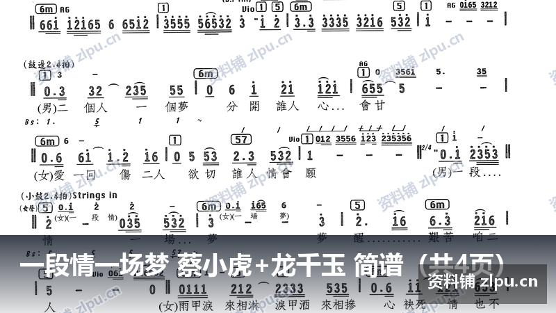 一段情一场梦 蔡小虎+龙千玉 简谱（共4页）-资料铺