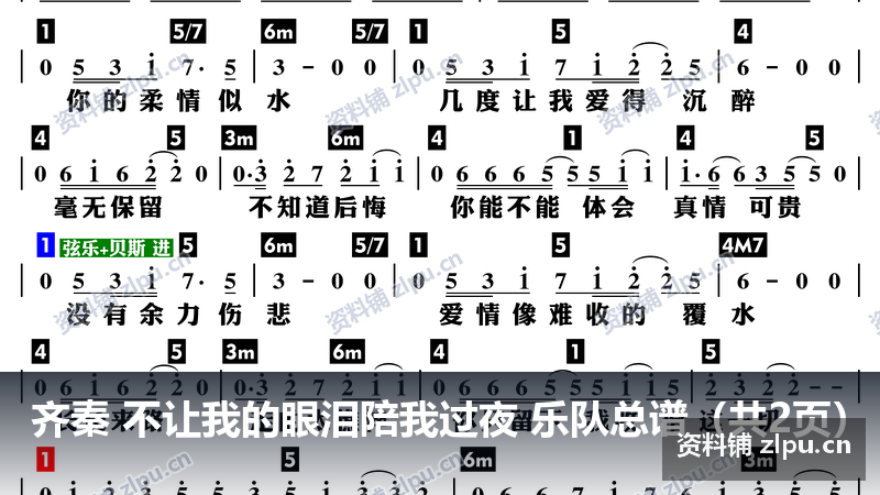 齐秦 不让我的眼泪陪我过夜 乐队总谱（共2页）-资料铺