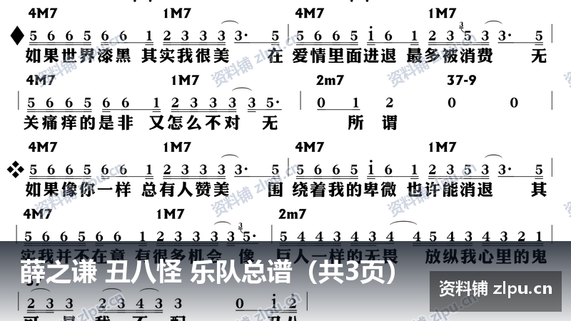 薛之谦 丑八怪 乐队总谱（共3页）-资料铺