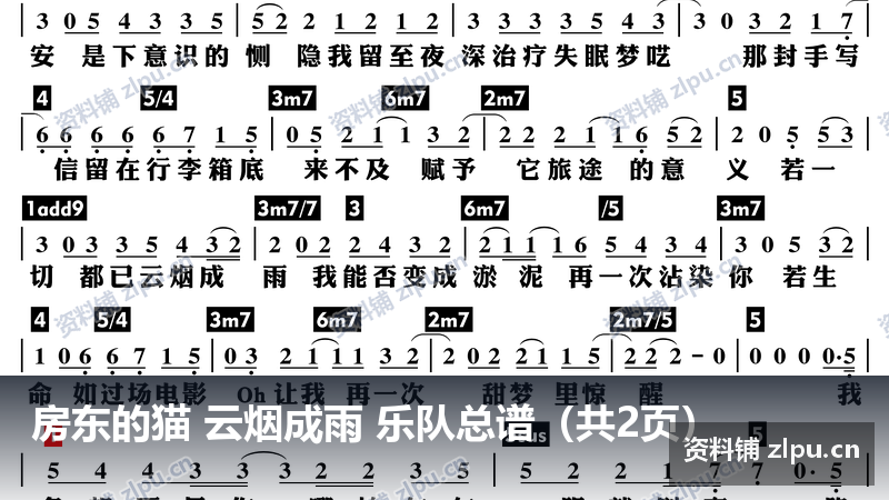 房东的猫 云烟成雨 乐队总谱（共2页）-资料铺