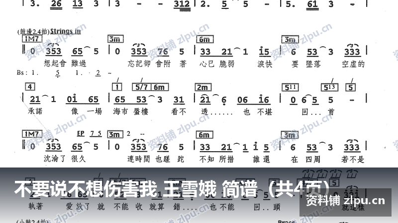 不要说不想伤害我 王雪娥 简谱（共4页）-资料铺